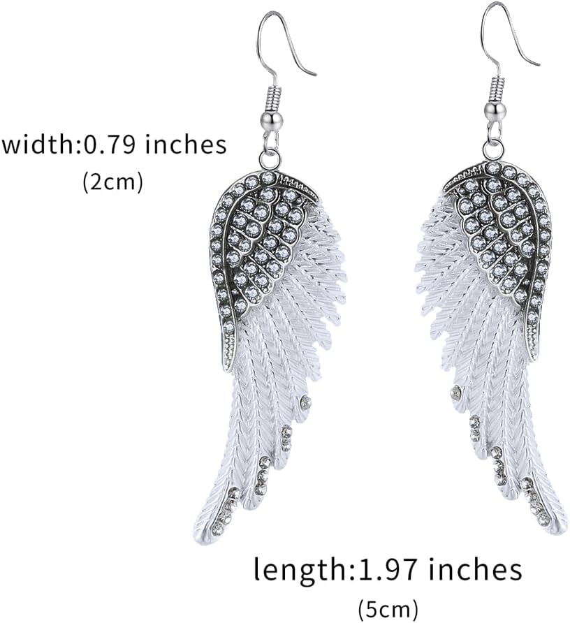 Angel Wings Dangle Earrings for Women Unique Rhinestones Copper Fairy Feather Guardian Dangle Drop Hook Womens Dangling Earrings Silver Plated Jewelry - Image 2