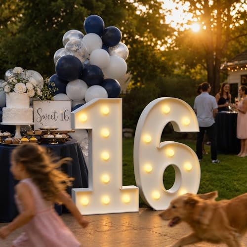 Image of Marquee Numbers 3 Feet Tall Large Light Up Numbers 10th 10 Year Old Birthday Decorations Big Yellow Light Outdoor Anniversary Decorations Balloon Arch Kit Party Backdrop 10