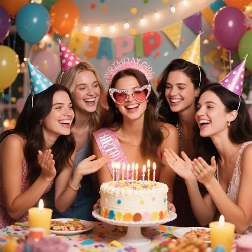 Atoden Birthday Girl Sash Glitter Headband Tiara Crown Sunglasses Pink Happy Birthday Decorations Party Favors Accessories for Adult Women Princess Outfits Gifts - Image 3
