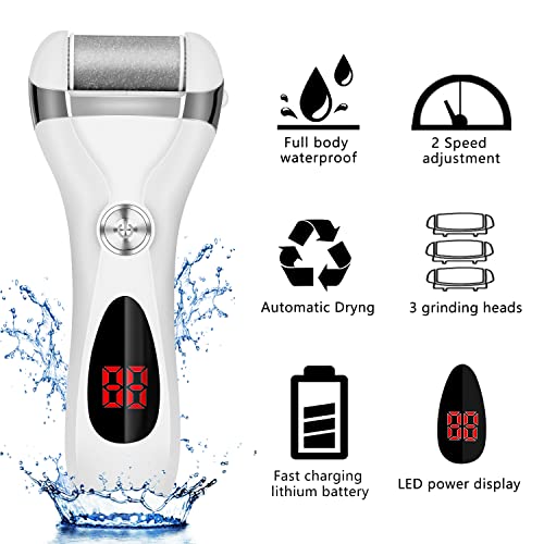 Electric Foot Callus Remover Kit, ELMCHEE Rechargeable callous removers 3 Grinding Heads Portable Waterproof foot file, Professional Pedicure Tools Feet Care for Dead, Hard Cracked Dry Skin - Image 3