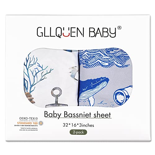 Gllquen Baby Bassinet Crib Sheets Set, Breathable Cozy Fitted Mattress Sheet, Elastic Travel Crib Fashionable Floral Pattern, Standard Cradle Safe Sheets For Baby Boy Girls 32"X16" (Ocean) #TOP5