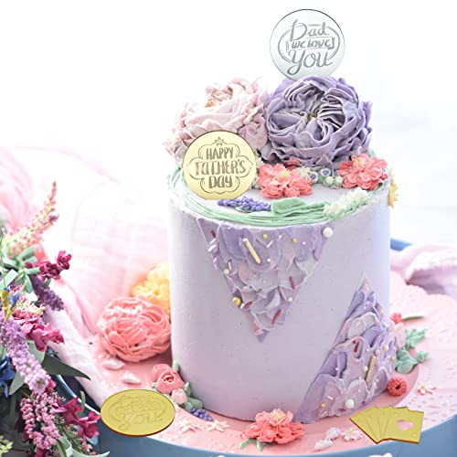 Happy Father's Day Cupcake Toppers Acrylic Mirror Disc Fathers Day Super Dad Cupcake Picks Party Cupcake Cake Decorations Supplies Sliver And Gold (20 Mix) #TOP3