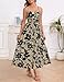 Annebouti Spring Summer Maxi Dress for Women 2025 Casual Trendy Open Back Backless Ruched A-Line Sleeveless Spaghetti Strap Floral Beach Long Sundresses with Pockets Black Taupe XL
