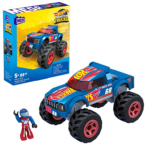 Mega Construx Hot Wheels Monster Trucks Race Ace Coche de Bloques de construcción con Figura, Juguete para niños +5 años (Mattel HDJ93)