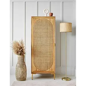 Naresh Art @ Handicraft Solid Sheesham Wooden Rattan Single Door Wardrobe | Almirah with 1 Door for Living room, Bedroom, Hotel & Home, Natural Finish, (70D x 45W x 180H Centimeters)