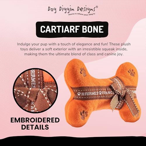 Dog Diggin Designs Hairmes Plush Dog Toy Bone | Luxury-Inspired Parody Designer Bone with Squeaker, Soft Plush Chew & Play Dog Toy – Prêt-à-Porter Play! - Image 4