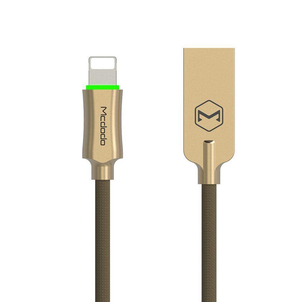 mcdodo Smart LED 6FT/1.8M Auto Disconnect iPhone Nylon Braided Sync Charge USB Data Cable Compatible iPhone 7/7 Plus, 6/6 Plus, 6s/6s Plus, 5s/5c/5, iPad Pro/Air 2, iPad Mini 4/3/2, iPod (6FT Gold)