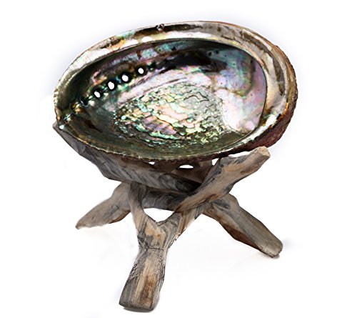 Incense Smudging Kit - 3 California White Sage Incense Smudging Wands Salvia Apiana With Natural 5-6 In Abalone Shell, Kit Includes Wooden Cobra Tripod Stand - Sage Insense,Inscent Sticks-4" Length #TOP1