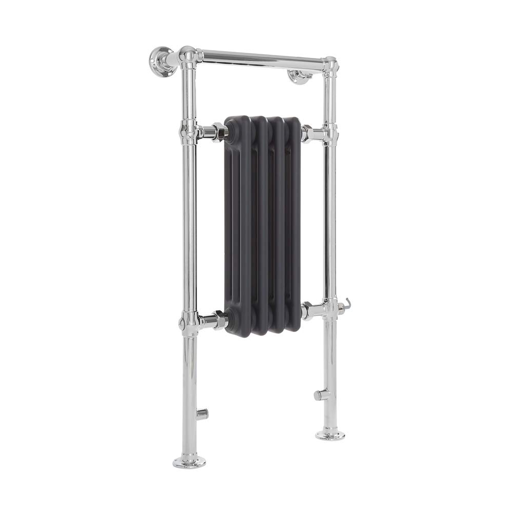Milano Anthracite Elizabeth 400W Chrome Cast Iron Style Electric Heated Towel Rail - 930Mm X 452Mm