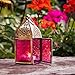 In the Breeze 9200 — Pink Mini Square Tealight Lantern — Moroccan-Style Boho Chic Tealight Glass and Metal Tabletop Lantern