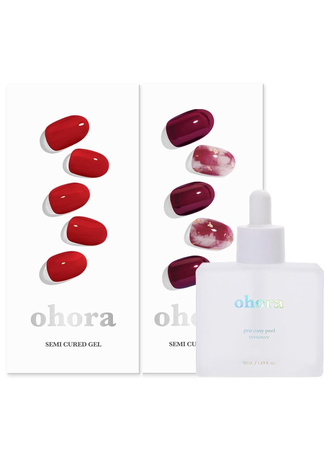 ohora Semi Cured Gel Nail Set of 3 (N Addict & N Mulberry & Easy Peel Remover) - Professional Salon-Quality Nail Care