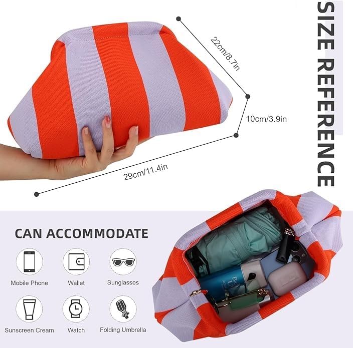 Summer Beach Clutch Purses for Women Woven Crochet Handbags Dumpling Clutch Ruched Cloud Purse Casual Colorblock Bag