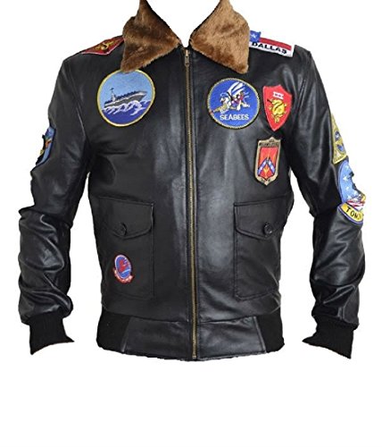 Bestzo Top Gun - Chaqueta de piel auténtica para hombre
