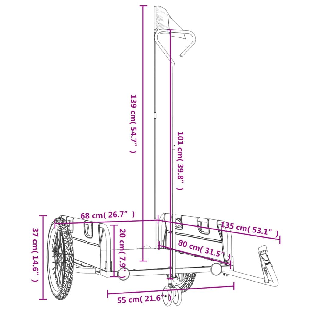vidaXL Remolque para Bicicletas Tela Oxford y Hierro Gris y Negro