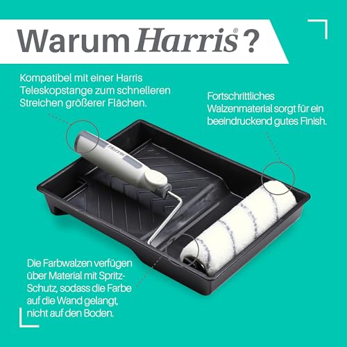 Harris Farbroller Set, 23 cm, – Malerrolle mit Bügel, 2 Walzen (mittlerer Flor) & Farbwanne – Farbwalze für Wandfarbe… – Ansicht 4