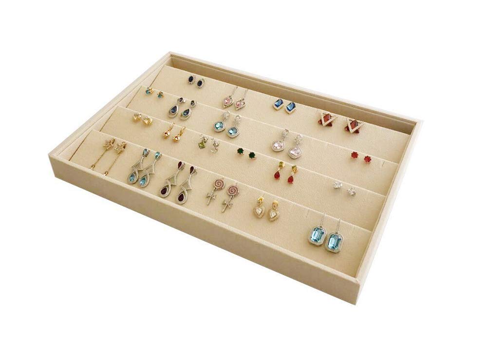 Svea DisplaySvea Display Premium Grade Beige Velvet Jewelry Organise Tray for Earrings Stackable Storage Neutral Color Store Trade Show Gallery Home Use