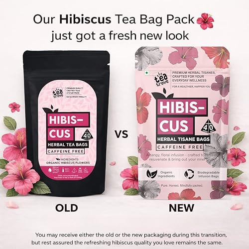 Image of the tea trove Organic Hibiscus Tea Leaves Bags - 40 Eco-Friendly Hibiscus Flower Tea Bags In Resealable Pouch - Caffeine Free | Pack Of 1, 60 Grams