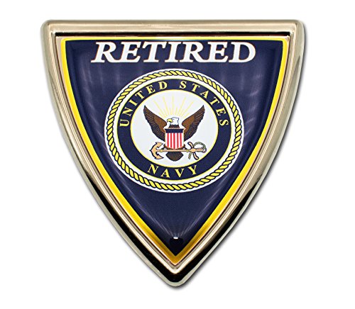Image of Elektroplate Officially Licensed Retired United States Navy Shield All Metal Gold Frame Emblem for Cars, Trucks, and All Auto | Universal Fit at 3 inch x 2.9 inch | Weatherproof