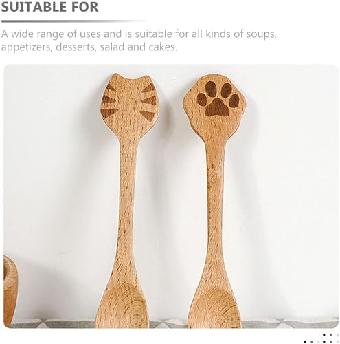 Miniatura 4 de Cucharas de cocina de bambú para gatos, 2 cucharas de café de madera, lindas cucharas de sopa, cucharadita de madera para café, té, mermelada,