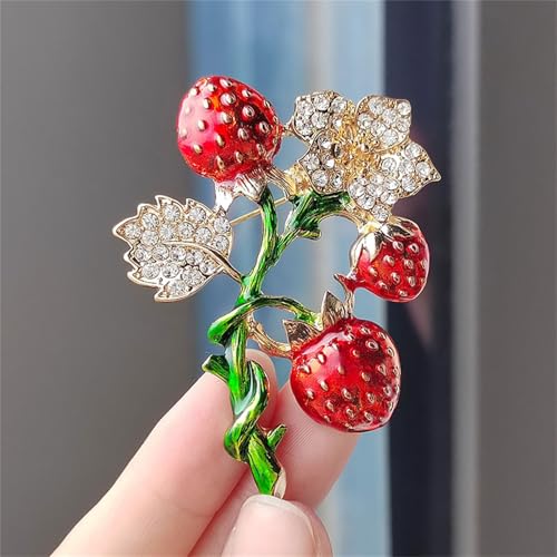 Image of coadipress Cute Strawberry Enamel Brooch Pins for Women Red Strawberry Dripping Oil Fruit Brooches Fashion Elegant Fruit Lapel Pin Badge Jewelry Gift