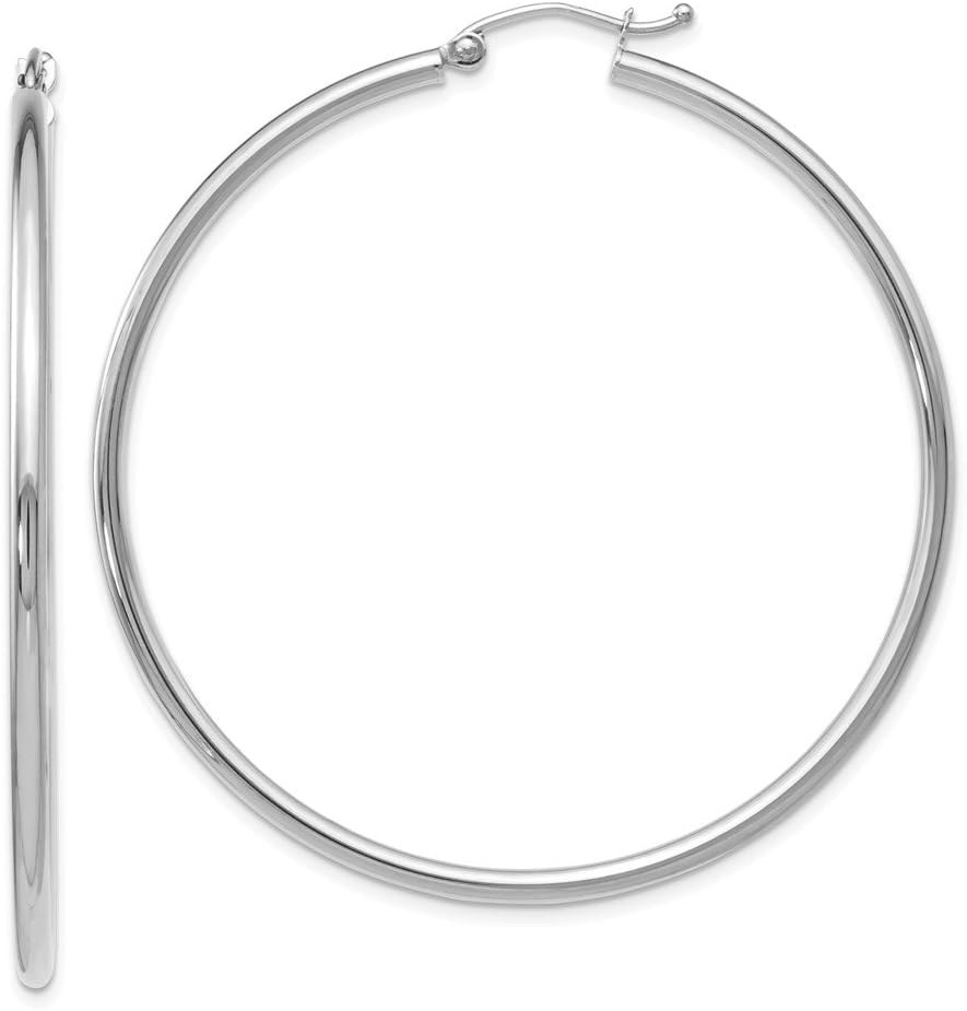 The Black Bow 2mm Round Hoop Earrings in 10k White Gold, 51mm (2 Inch)