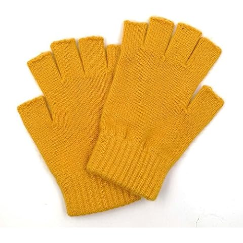 Mongolian Pure Wool Woman Women Man Men Half Fingers Mid Fingerless Gloves Mittens (Yellow) Cover