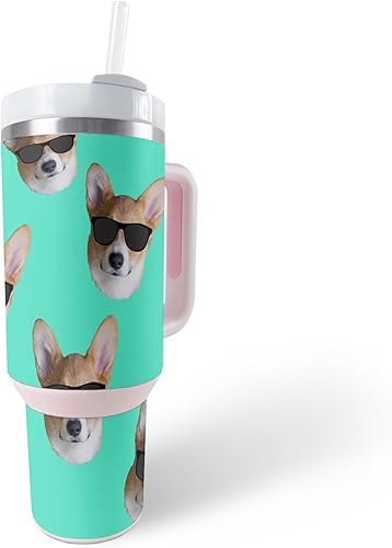 MightySkins Skin - Vaso de vinilo compatible con Stanley The Quencher H2.0 FlowState de 40 onzas, Cool Corgi, funda protectora, duradera y única,