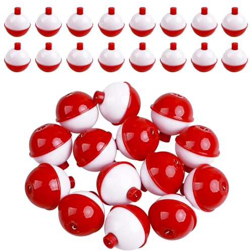 JSHANMEI Fishing Bobbers Hard ABS Push Button Round Buoy Red/White Snap-on Fishing Floats Bobbers Party Decoration, 0.75in 15pcs