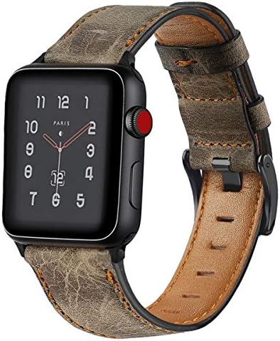 Compatible with Apple Watch Band 42mm 44mm men, Rustic Leather Replacement Wristband with Black Adapter for iWatch Series 6, Series 5, Series 4, Series 3, Series 2, Series 1 (Coffee Brown, 42/44mm)