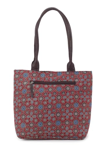 Image of NEPRI Office Pouch Tote Bag | Stylish Set of 2 Tote Bags for Women| Vegan Leather & Handblock Printed Fabric Handbag with Double Handle Shoulder Strap| Daily & Travel Use