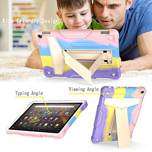 Coque robuste Fire HD 10 2021 antichoc avec support double couche rose