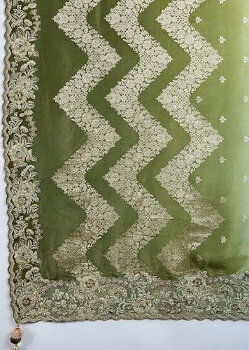 Image of TRENDMALLS Women's Jacquard Silk Embroidery Zarkan Work Saree with Unstitch Blouse Piece