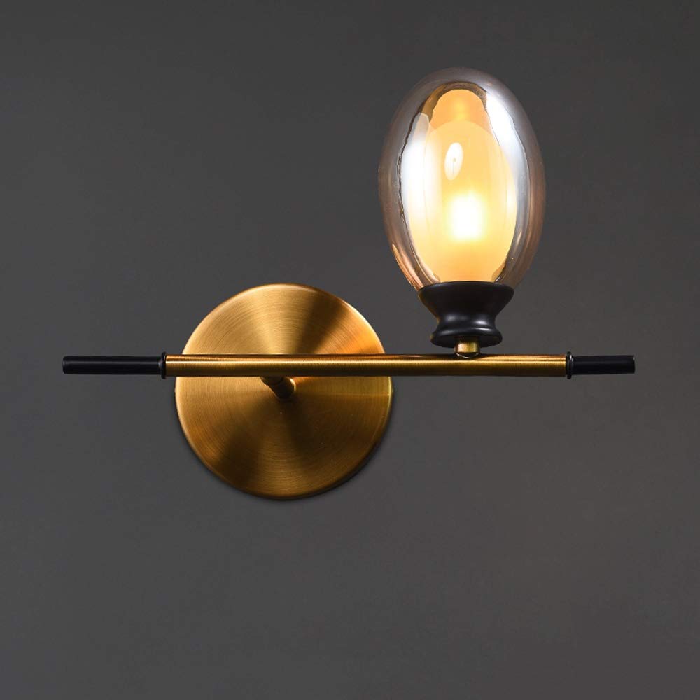 HXYSXHJUO Wall Mounted Light Nordic Glass Sconces Post Bedside Decorative Lamp Include Brushed Brass Finished Retro Fixtures For Corri(Amber)