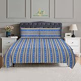 A2Z Premier Solution Blue & Yellow Striped Floral Design Bed Sheet - Blue & Yellow Cotton Sheet - 18
