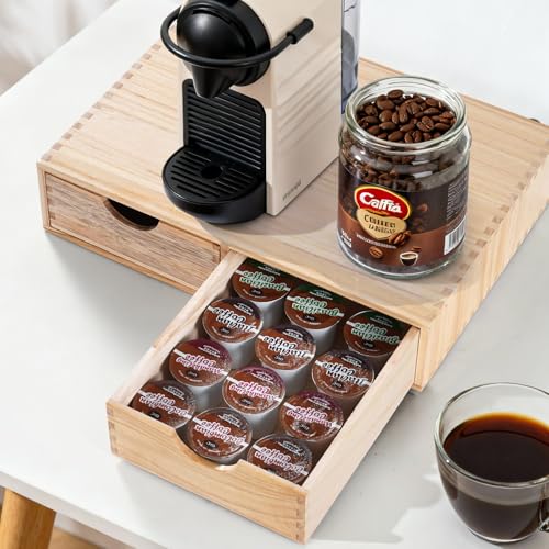 QYJinlida Wooden K Cup Organizer Coffee Pod Storage Box, Coffee Pod and Tea Bag Holder,Kcup Drawer...