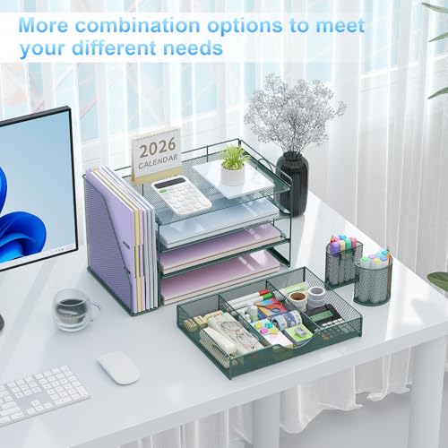 Image of gianotter 4-Tier Desk Organizer with Drawers, File Holders, Letter Trays and Pen Holders - Workspace Accessories for Office Supplies (Green)