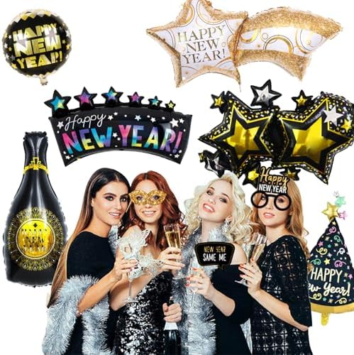 GoldRock 9 sztuk dekoracyjnych balonów sylwestrowych 2024, dekoracja Happy New Year, balony dekoracyjne, balony na Nowy Rok, dekoracja sylwestrowa, dekoracja na imprezę sylwestrową, akcesoria
