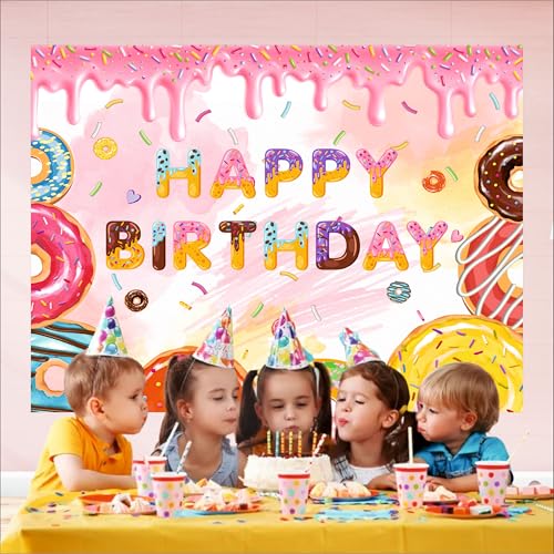 Image of Donuts Birthday Backdrop 5x4 Ft | Backdrops for Decoration | Birthday Decoration Backdrop | Banner for Kids Theme Party