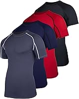 Real Essentials Men's 4-Pack Short Sleeve Compression T-Shirts - Big & Tall Base Layer Athletic Undershirts Dry-Fit