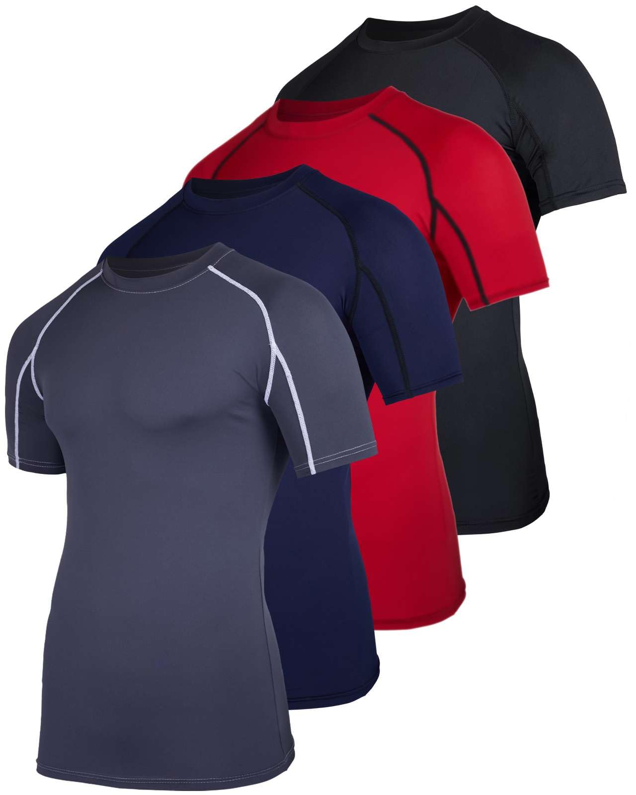 Real Essentials 4 Pack: Men's Short Sleeve Compression T-Shirt Base Layer Undershirt Athletic Top (Available in Big & Tall)