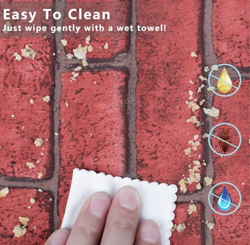 Image of WALLMATE Self Adhesive Wood Grain Wallpaper Vinyl Furniture Sticker Wood Wallpaper Kitchen Wallpaper Wooden Door Desktop Wallpapers (Red Bricks, 12x50 Inch)