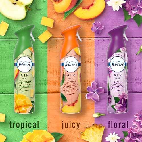 Image of Febreze Air Mist, Air Freshener, Odor Fighting Room Spray, Deodorizer for Home Bathroom Kitchen Office Apartment Classroom, Lilac Sunrise, Summer Peaches, Mango Splash Variety Pack, 8.1oz (Pack of 3)