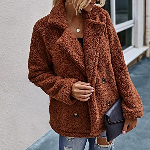 Womens Winter Jacket, Womens Lightweight Jackets Womens Winter Coat Women's Jacket Long Sleeved Winter Plush Lapel Double Button Plush Coat Pleated Trench Coats Double Breasted Peacoat Woman(Coffee,S) #TOP4
