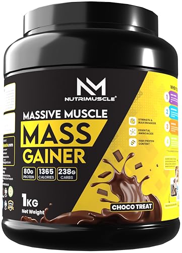Image of Nutrimuscle Massive Muscle Mass Gainer -1 Kg - Choco Treat (Chocolate) Flavour - for Mass, Muscle, Power & Strength Gain -Contains CREATINE MONOHYDRATE - High protein Gainer