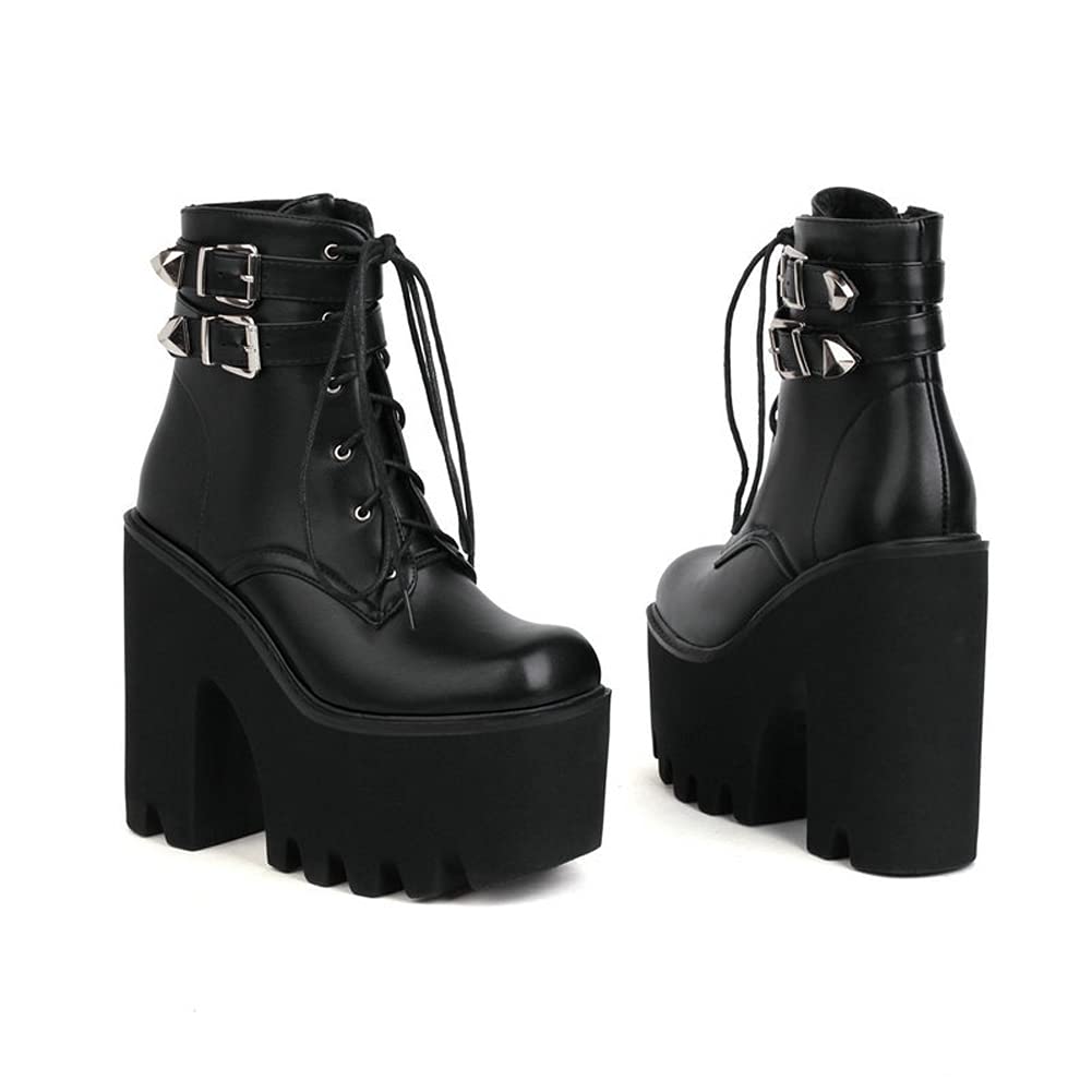 Botines Militares De Tacón Alto Grueso con Plataforma Punk Gótica Botas Combat para Mujer