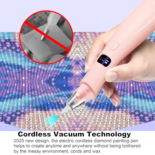 Image of Cordless Electric Diamond Painting Pen Vacuum Diamond Art Pens | Adjustable Suction Levels No Wax Needed Diamond Painting Accessories Pen for DIY Art Beginners (Pink)
