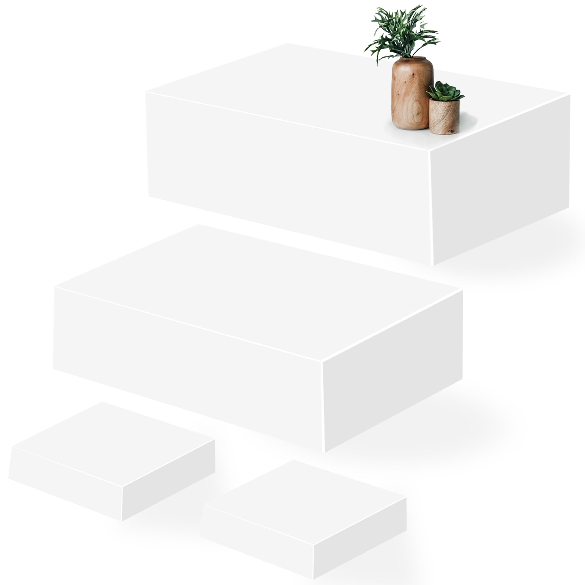Photo 1 of NBTORCH Large Buffet Risers Set of 4, 16"x8"x5" Display Stands, White Acrylic Food Risers for Party, Dessert Table, and Catering, Nesting and Stackable Display Risers
