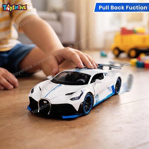 Image of Toyshine 1:32 Scale Die Super Fast Racing Model Car with Music and Lights Along with Pull Back Function Opening Doors Feature for Kids Boy Girl 3+, White