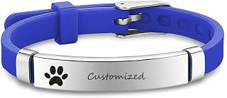 YLYYJ Personalized Paw Bracelet for Girls Boys,Stainless Steel Adjust Silicone Wristband Dog Cat Pet Pawprint Bracelet Remembrance Loss of Pet Cuff Bracelets Jewelry Gift for Pet Lover Teenager
