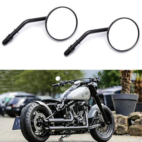 Image of Motorcycle Mirror,10mm Motorbike Rear View Mirror Irregular Shape Compatible with Harley Street Glide Electra Glide Road King Softail Touring Sportster and More (Black Round Shape)